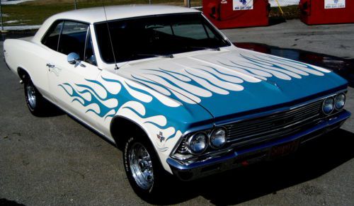 1966 chevelle coupe,white/black int. #&#039;s v-8,turbo 350 autotrans.,ps,pdb,ac,mint