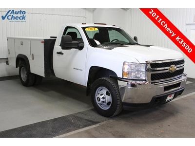 Used 11' chevy 3500 4x4, dual rear wheels, monroe utility body ready for work