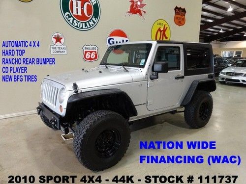 10 wrangler sport 4x4,auto,lifted,bumpers,hard top,fender flares,44k,we finance!