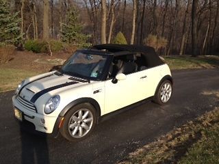 Convertible pepper white/blk. british racing stripes 2009 mini cooper