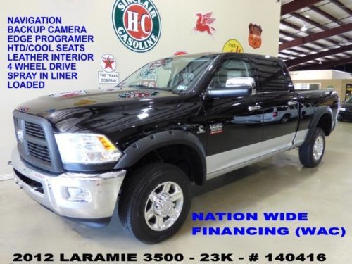 2012 ram 3500 crewcab laramie 4x4,diesel,nav,back-up,htd/cool lth,23k,we finance