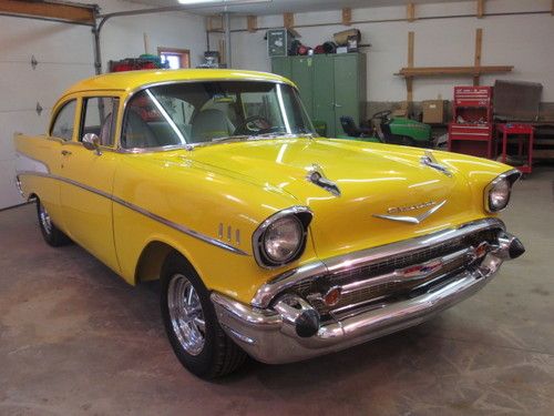 1957 chevy 210 2-door   corvette yellow / gray interior