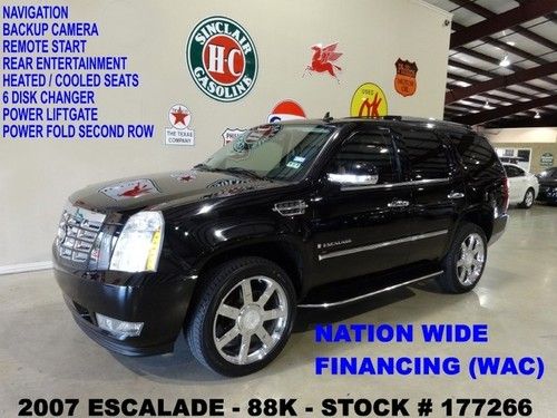 2007 escalade awd,sunroof,nav,rear dvd,htd/cool lth,chrome 22's,88k,we finance!