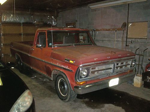 1971 ford f100 long bed, red, 2wd, manual brakes, manual steerig.