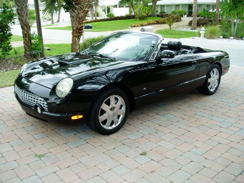 2002 ford t-bird no reserve convertible triple black softtop leather chromes new