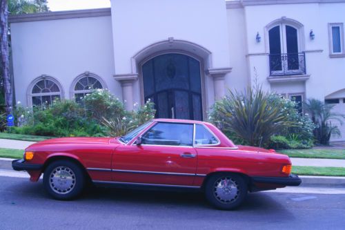 Mercedes Benz 560sl 1989 convertible/hard top Red on tan roadster 89 sl, image 4