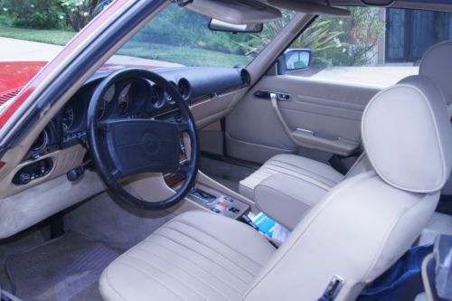Mercedes Benz 560sl 1989 convertible/hard top Red on tan roadster 89 sl, image 7