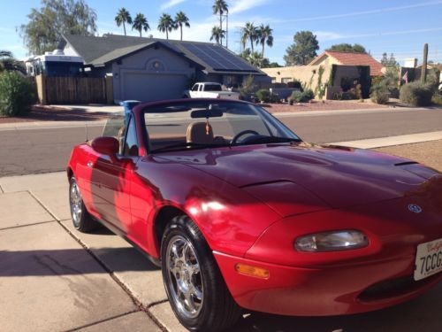 Mazda miata, red, tan leather, ac, pw, ps, cruise, new tires, 126k, runs perfect