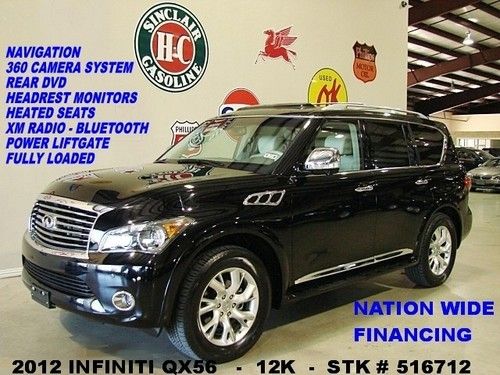 2012 qx56,sunroof,nav,360 cam,rear dvd,htd lth,bose,20in whls,12k,we finance!!