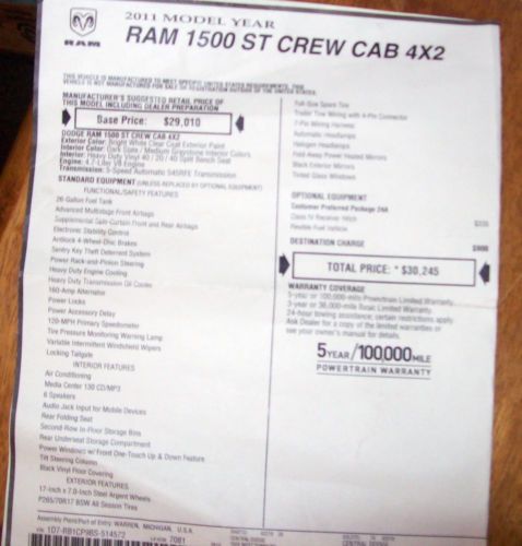 2011 Ram 1500 ST Crew Cab Pickup 4-Door 4.7L 34,000 miles, US $23,000.00, image 3