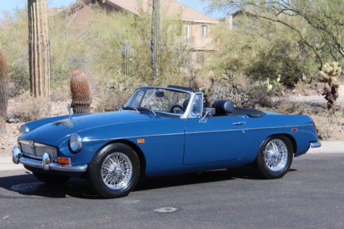 1969 mgb roadster mineral blue chrome wires  stow away top great drivers car!!!