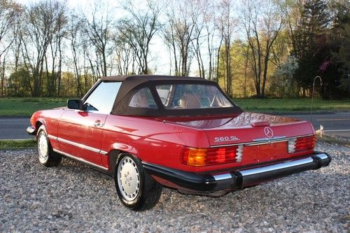 1989 mercedes 560sl  beautiful signal red w/palomino leather interior &amp; hardtop