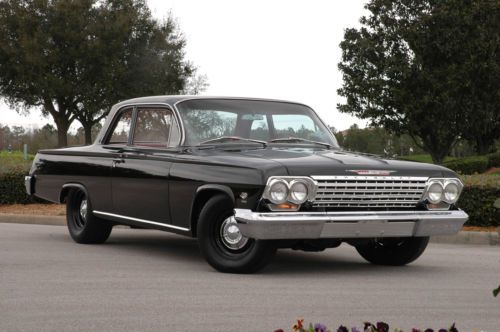 1962 chevrolet biscayne 2 dr,black/red int.509 merlin big block, 5 spd.frame off