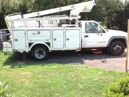 1999 gmc 3500 hd bucket truck fibre utility body 34&#039; telsta boom 454 chevy 7.4l