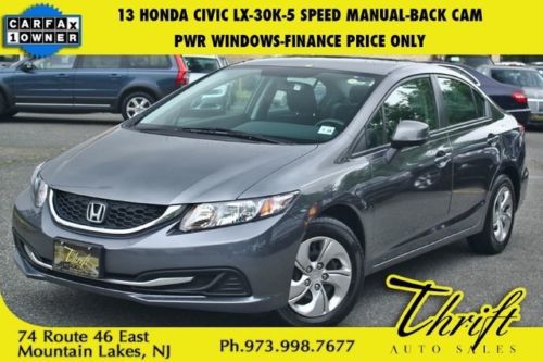 13 civic lx-30k-5 speed manual-back cam -pwr windows-finance price only