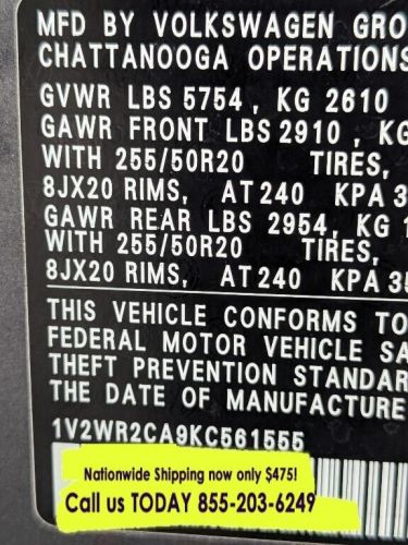 2019 Volkswagen Atlas 3.6L V6 SE w/Technology, US $17,779.30, image 11