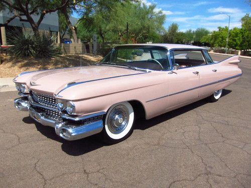 1959 cadillac sedan deville 4dr flat top - rust free -wood rose- beautiful car!!