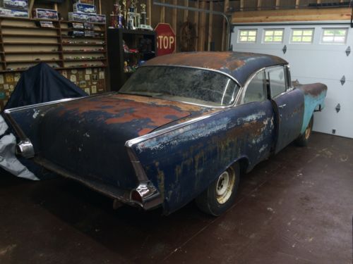1957 CHEVY BELAIR HARDTOP COUPE STICK PROJECT CAR GARAGE FIND 210 150, image 4