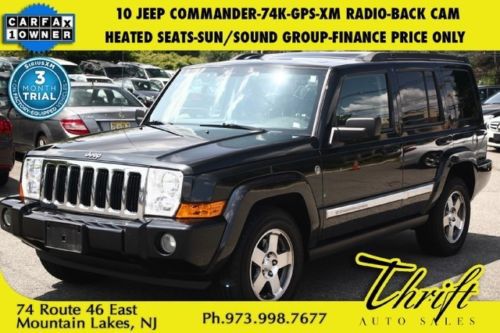 10 jeep commander-74k-gps-xm radio-back cam-sun/sound group-finance price only