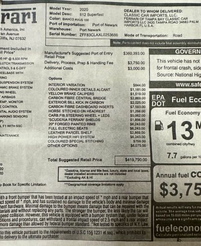 2020 Ferrari 812 Superfast *CF Racing Seats* *CF Interior* *RWS* *$466K+MSRP*, US $354,995.00, image 34