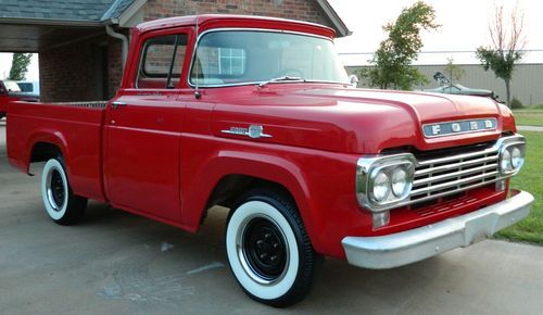 1959 ford f100 pickup-red-whitewalls-292 v8-3 speed-runs great-looks cool