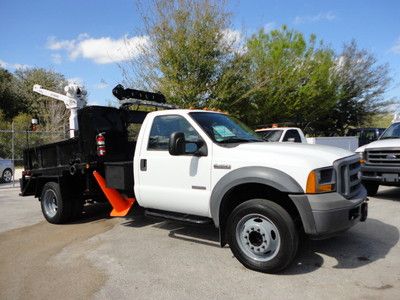 2005 ford f-450 power stroke diesel flatbed  asphalt truck with liftmoore crane