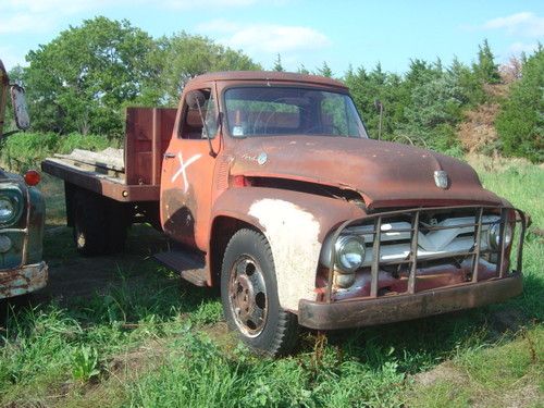 1955 ford f350? 1 ton dually wood slat flat bed v-8 truck-resto/parts-5 day n/r