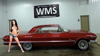 63 red white classic car low rider california new auto show chevy v8 clean 64 62