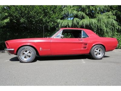 1967 mustang coupe - factory red on black, 4 speed v8!