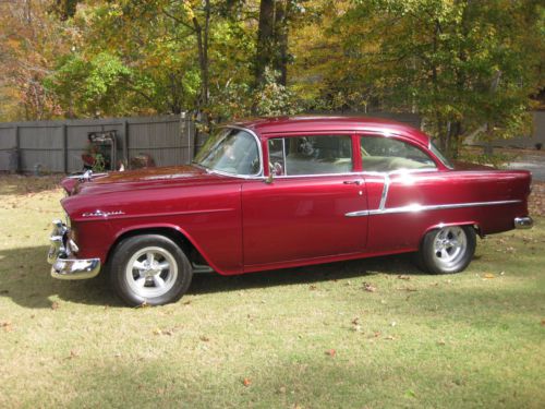 1955 chevrolet 210 post ,ruby red,fresh frame off restomod,california car origin