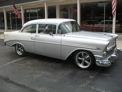 1956 chevrolet bel air inca silver &amp; imperial ivory 350 vintage ac recent resto