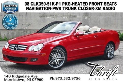 08 clk350-51k-p1 pkg-heated front seats-navigation-pwr trunk closer-xm radio