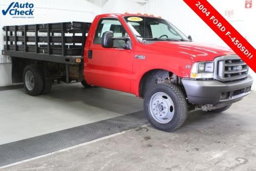 Used 04 ford f-450sd regular cab 4x4 dually 12 foot stake bed v10 low miles work