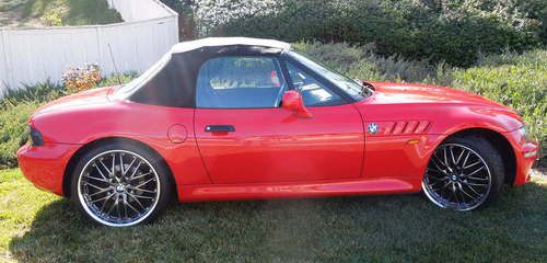 1996 bmw z3 roadster convertible, red &amp; black, very low miles, collectors car