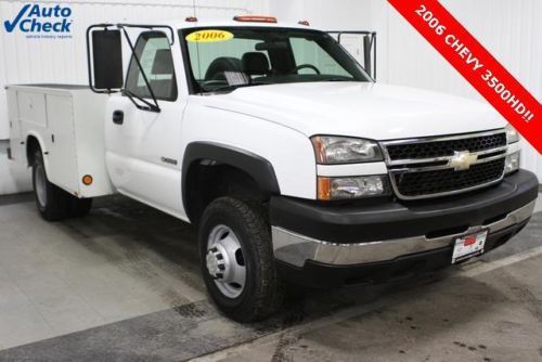 Used 06&#039; 3500 4x2 dual rear wheels, low miles, and utility body ready for work.
