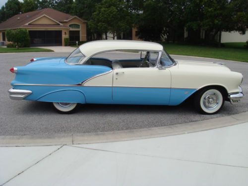 1956 oldsmobile 2-door hardtop blue and white  power steering  a/c  dual ex.