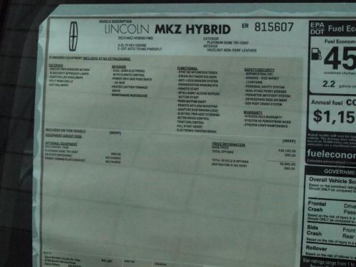 2014 Lincoln MKZ Hybrid Base, US $37,780.00, image 5