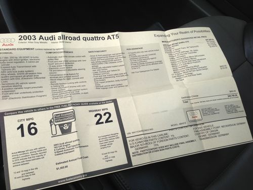 2003 AUDI ALLROAD 2.7 TWIN TURBO QUATTRO ALL WHEEL DRIVE LOADED WITH OPTIONS !!, US $4,995.00, image 16