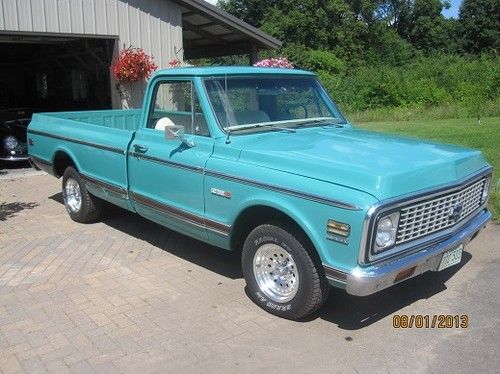 Restored chevy cheyenne pickup with wood floor in box and side panel tool box