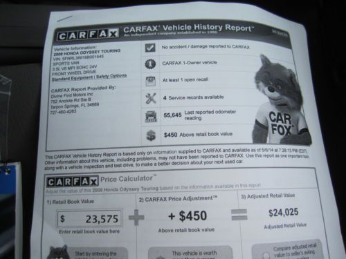 08 HONDA ODYSSEY TOURING NAVIGATION DVD VIDEO LEATHER HTD SEATS 1 OWNER MINT!, image 91