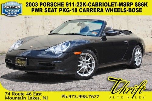 2003 porsche 911-22k-cabriolet-msrp $86k-pwr seat pkg-18 carrera wheels-bose