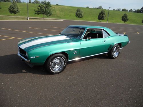 1969 camaro restored ss 350  rally green cowl hood super sport trim