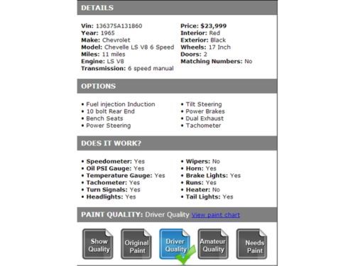 65 Chevrolet Chevelle LS V8 6 Speed Manual PS PB Tach Tilt Dual Exhaust, image 32