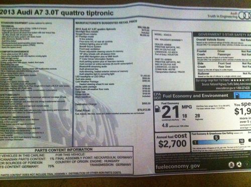 2013 AUDI A7 3.0T QUATTRO TIPTRONIC, US $65,000.00, image 2