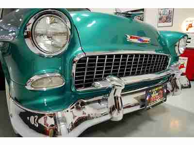 FRAME OFF RESTORED SHOW 55 CHEVY ORIGINAL 265 V8 POWERGLIDE AT BODY COLORED PANS, image 8