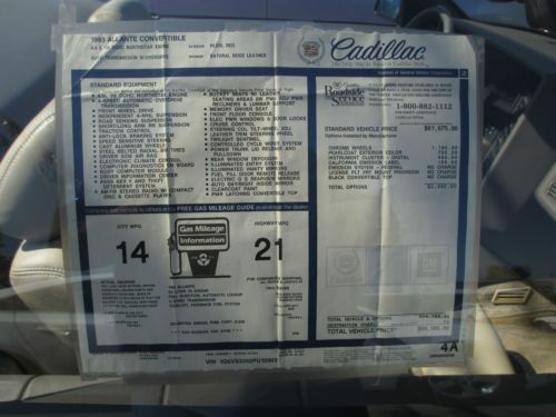 1993 Cadillac Allante Base Convertible 2-Door 4.6L, image 24