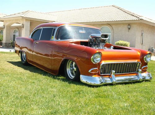 1955 chevy bel air pro street/street rod (custom paint, flames, built 468 cu in.