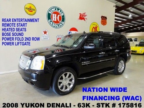 08 denali,remote start,rear dvd,htd lth,bose,3rd row,chrome 20's,63k,we finance!