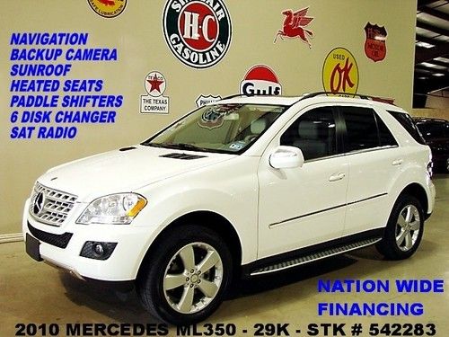 2010 ml350,sunroof,nav,back up cam,htd lth,6 disk cd,19in whls,29k,we finance!!