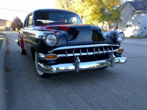 1954 chevrolet 2 door sedan hot rod - red with black top and scallops